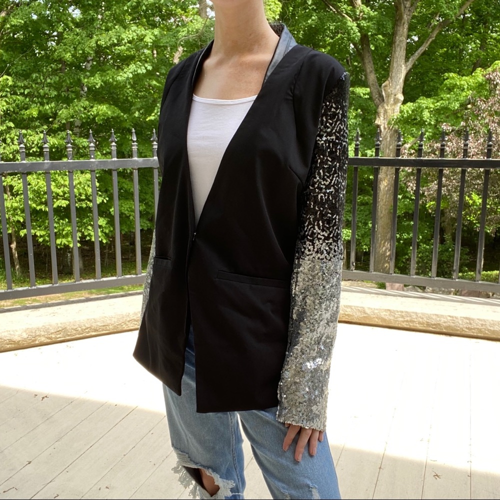 HAODUOYI black and silver sequin blazer